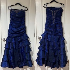 Lenovia Mermaid Ruffle Prom Dress Blue Strapless